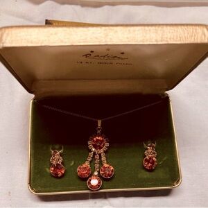 Gold Citrine Crystal Rhinestone Set in Original Vintage Presentation Box